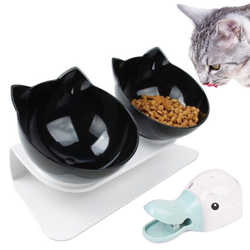 Adjustable Tilted Transparent Pet Bowl Non-Slip Neck Protection Dog Food Bowls Cat Water Food Bowls With Food Scoop Pet Feeder-ebowsos