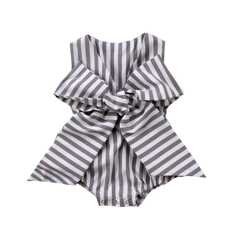 Adorable Baby Girls Bow Stripes Romper Newborn Kids Jumpsuit Clothes Outfits Summer - ebowsos