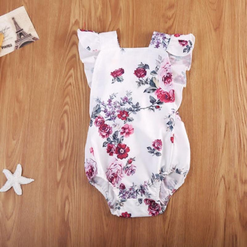 Adorable Baby Girls Floral Bodysuit Summer Children Clothing One-pieces Cotton Sunsuit Outfit Clothes - ebowsos