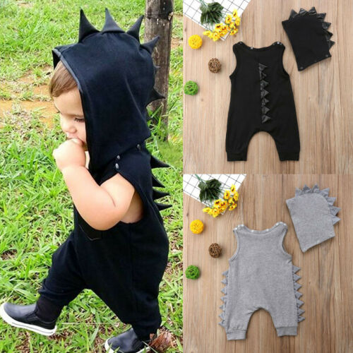 Adorable Kid Baby Boys Dinosaur Hooded Romper Jumpsuit Hat Clothes Outfits - ebowsos