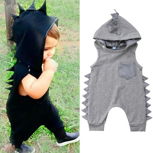 Adorable Kid Baby Boys Dinosaur Hooded Romper Jumpsuit Hat Clothes Outfits - ebowsos