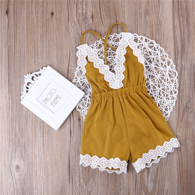 Adorable Newborn Baby Girls Clothing Romper Sleeveless Backless V Neck Jumpsuit Flower Outfits Clothes New - ebowsos