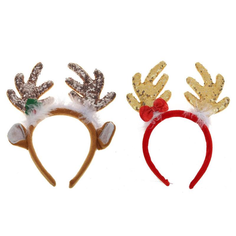 Adult Kids Cute Elk Horn Christmas Headband Glitter Sequins Xmas Hairband - ebowsos