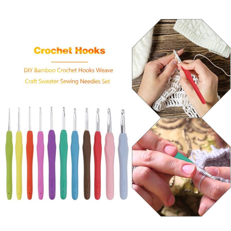 Aluminum Ergonomic Crochet Hooks Knitting Needles Set Smooth Touch Easy Operate Comfortable Grip DIY Sewing Weave Accessory - ebowsos