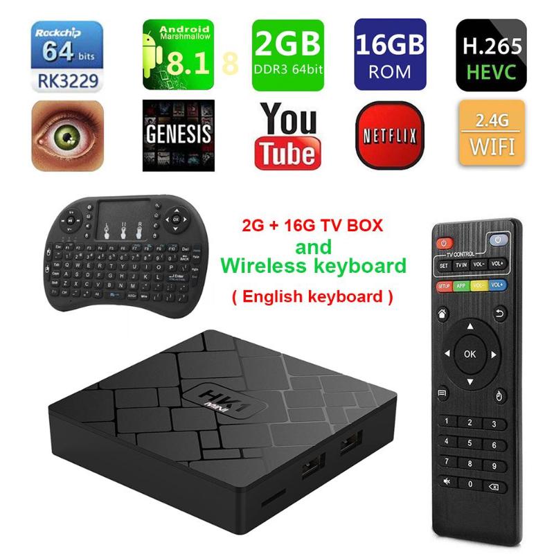 Android 8.1 Smart TV Box 2G+16G 4K 3D H.265 WiFi Set Top Box Media Player+Air Mouse Keyboard Wifi Media player TV Box Hot Sale - ebowsos