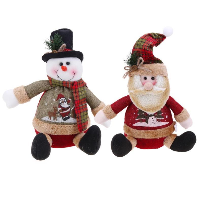 Antique Linen Sitting Santa Claus Snowman Ornaments Christmas Doll Decor - ebowsos