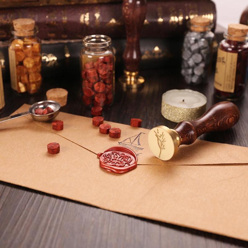 Antique Wood Handle Metal Sealing Wax Stamp Plants Pattern Stamping Wax High-quality White Carton Packaging Dropshipping - ebowsos