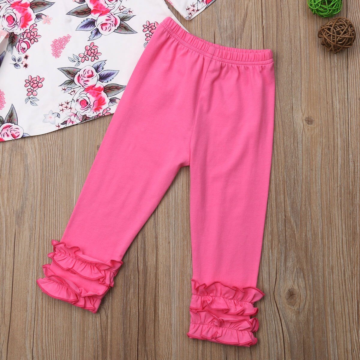 Autumn Baby Girl Clothing Toddler Floral Long Sleeve Cotton Tops T Shirt+Long Pants+Headband 3pcs Suit Clothes - ebowsos