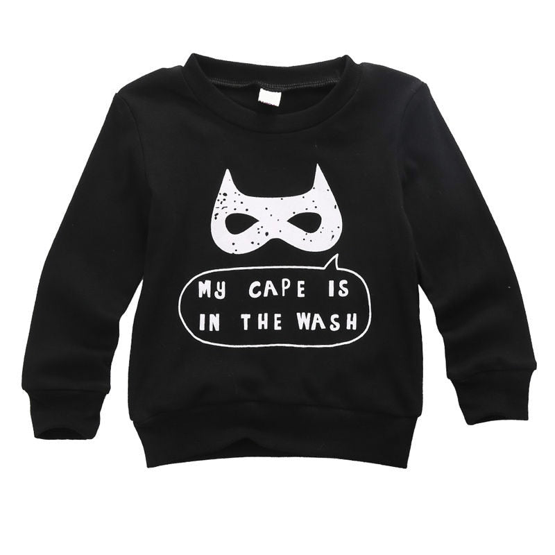 Autumn Cartoon Print Child Kids Baby Boy Casual Clothes Tops Long Sleeve Jumper Cool Black Sweatshirt Cotton - ebowsos