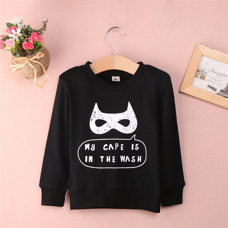 Autumn Cartoon Print Child Kids Baby Boy Casual Clothes Tops Long Sleeve Jumper Cool Black Sweatshirt Cotton - ebowsos