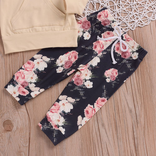 Autumn Kids Baby Girls Hooded Coat Jumper Tops Hoodies+Floral Pants 2Pcs Outfits Set - ebowsos