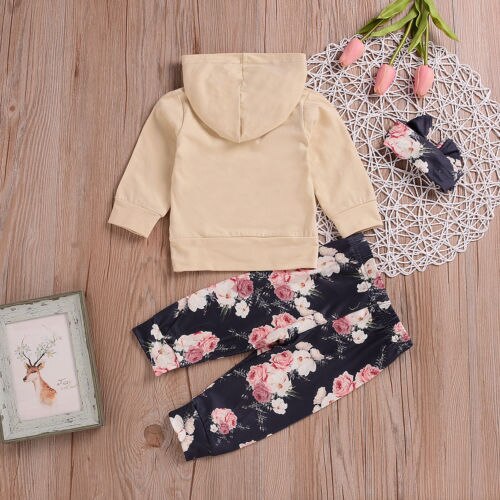 Autumn Kids Baby Girls Hooded Coat Jumper Tops Hoodies+Floral Pants 2Pcs Outfits Set - ebowsos