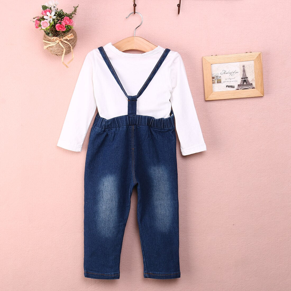 Autumn Newborn Baby Girl Tops T-shirt Denim Bib Pants Cartoon mouse Outfit Clothes Set 2PCS!! 1-5Y - ebowsos