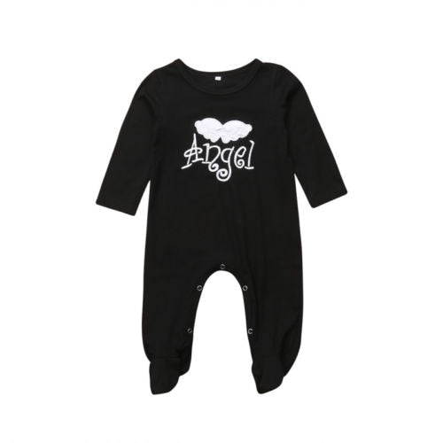 Autumn Newborn Baby Girls Boy 3D Wings Letter Cotton Long Sleeve Footies Jumpsuit Pants Comfortable Outfits Clothes - ebowsos