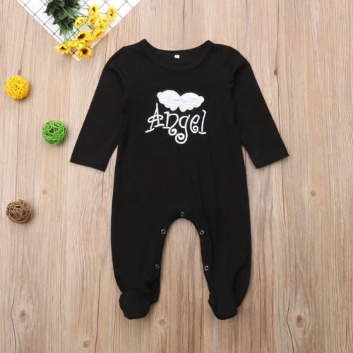 Autumn Newborn Baby Girls Boy 3D Wings Letter Cotton Long Sleeve Footies Jumpsuit Pants Comfortable Outfits Clothes - ebowsos