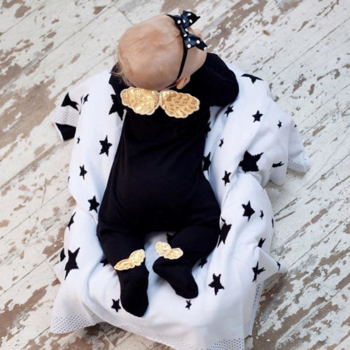 Autumn Newborn Baby Girls Boy 3D Wings Letter Cotton Long Sleeve Footies Jumpsuit Pants Comfortable Outfits Clothes - ebowsos