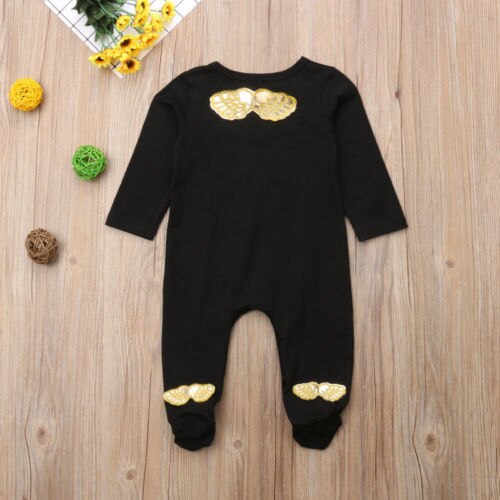 Autumn Newborn Baby Girls Boy 3D Wings Letter Cotton Long Sleeve Footies Jumpsuit Pants Comfortable Outfits Clothes - ebowsos