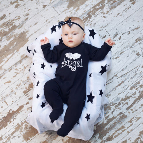 Autumn Newborn Baby Girls Boy 3D Wings Letter Cotton Long Sleeve Footies Jumpsuit Pants Comfortable Outfits Clothes - ebowsos