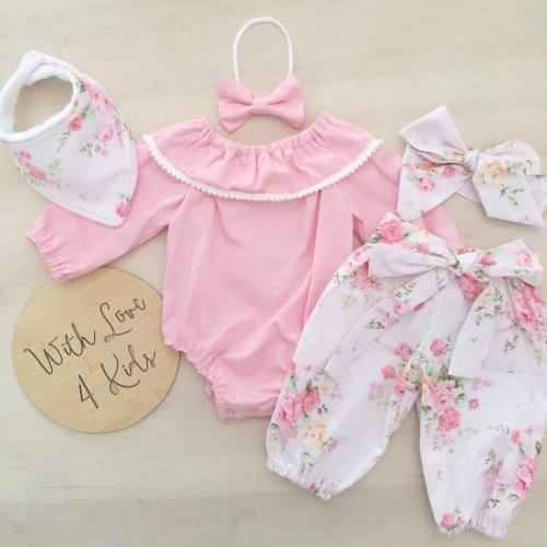 Autumn Newborn Baby Girls Off Shoulder Long Sleeve Romper +Pants Floral Outfits Newborn Kids Cotton Clothes Set - ebowsos