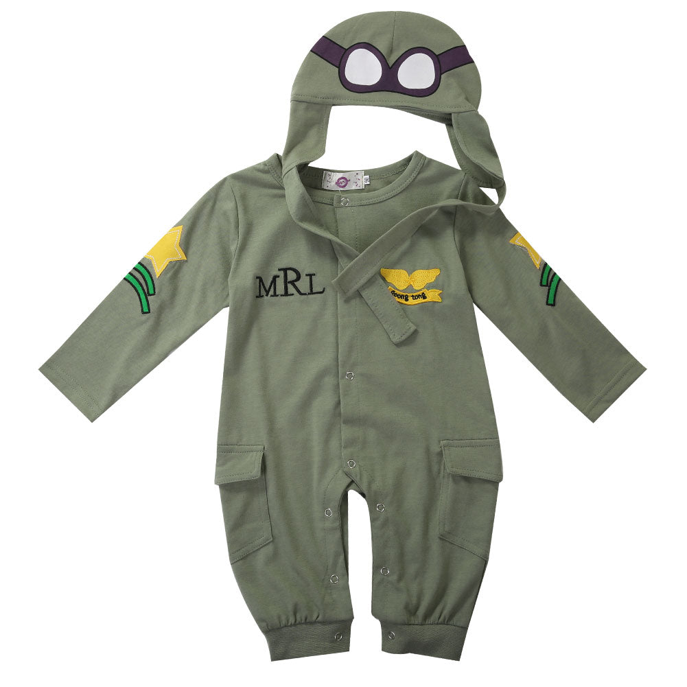 Autumn Pilots Baby Boy Kids Infant Cotton Long Sleeve Romper+Hat Cap Jumpsuit Outfits Set 6-24M - ebowsos