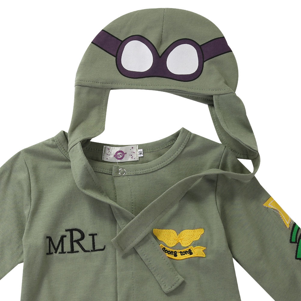 Autumn Pilots Baby Boy Kids Infant Cotton Long Sleeve Romper+Hat Cap Jumpsuit Outfits Set 6-24M - ebowsos