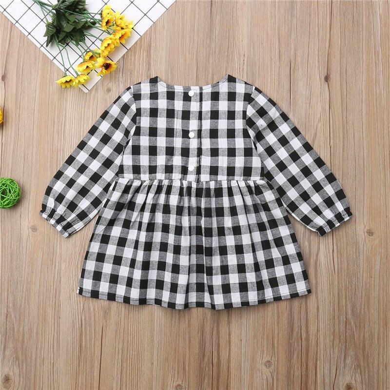 Autumn Toddler Baby Girls Dresses Cute Clothes Long Sleeve Plaid Bow Mini Dress Party Warm Clothing Baby Girl 1-6T - ebowsos