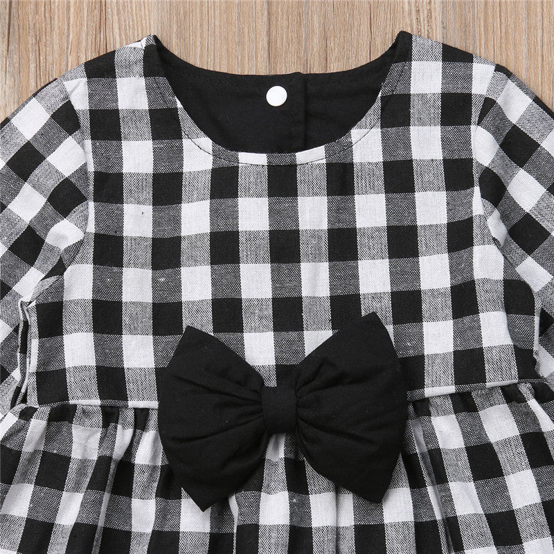 Autumn Toddler Baby Girls Dresses Cute Clothes Long Sleeve Plaid Bow Mini Dress Party Warm Clothing Baby Girl 1-6T - ebowsos