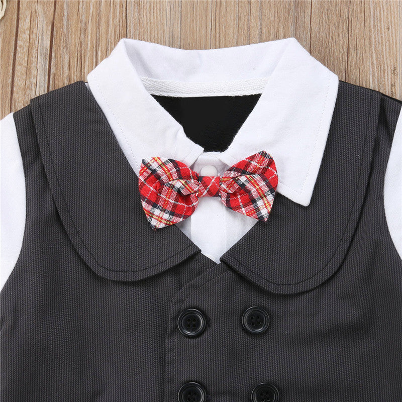 Autumn Winter Boys Kids Sets Gentlemen Romper Shirt Pants Children's Cotton Clothes Baby Boy Clothing Long Sleeve Suit - ebowsos