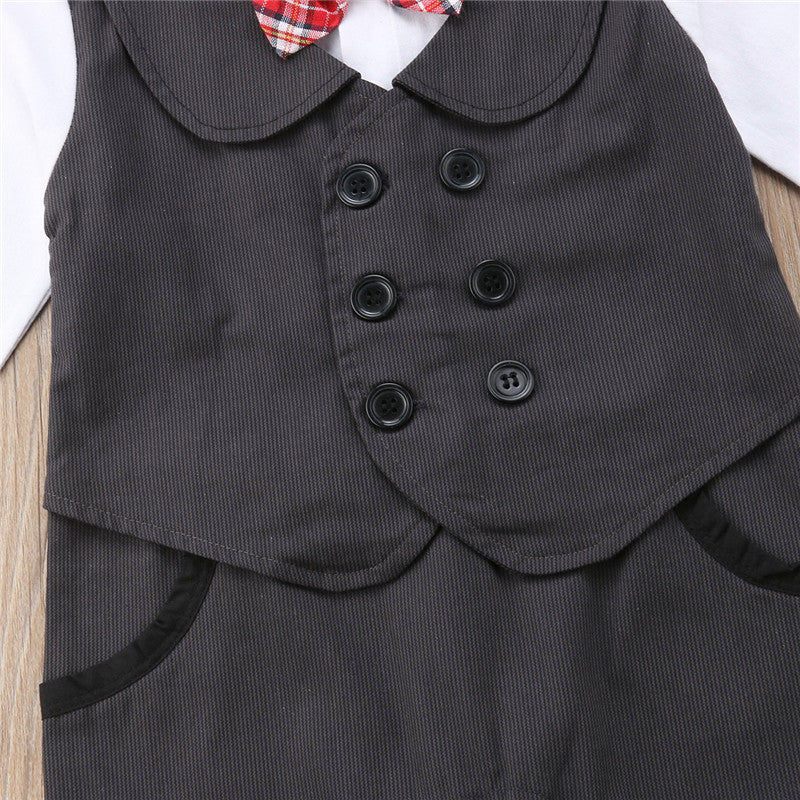 Autumn Winter Boys Kids Sets Gentlemen Romper Shirt Pants Children's Cotton Clothes Baby Boy Clothing Long Sleeve Suit - ebowsos