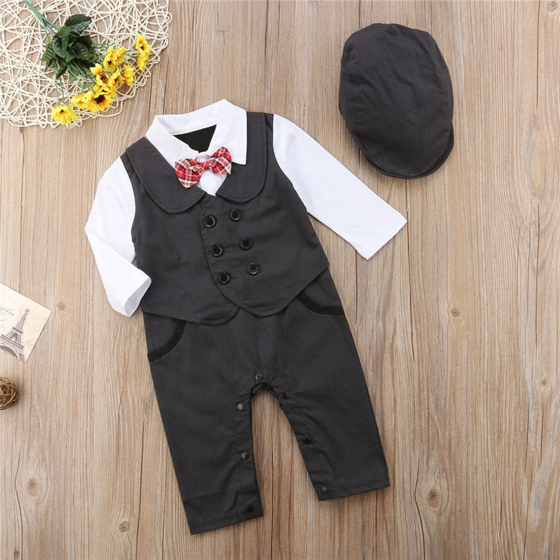 Autumn Winter Boys Kids Sets Gentlemen Romper Shirt Pants Children's Cotton Clothes Baby Boy Clothing Long Sleeve Suit - ebowsos