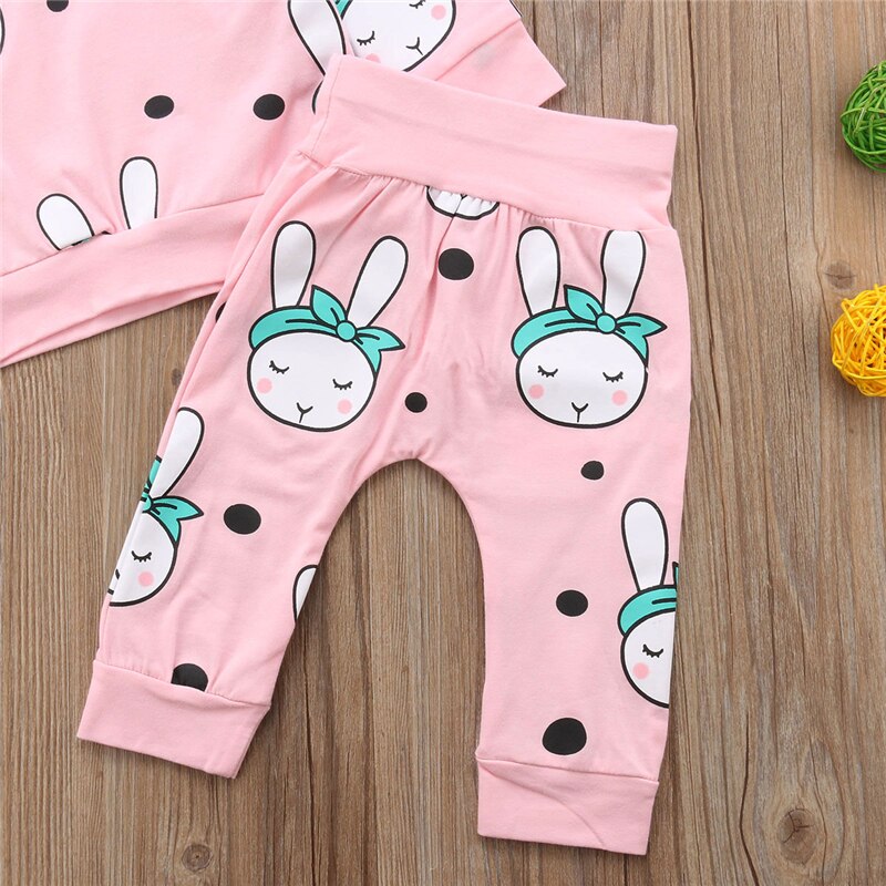 Autumn Winter Toddler Baby Girls Boys Clothes 3PCS Long Sleeve Cartoon Rabbit Sweatshirt Tops+Pant+Headband Sets - ebowsos