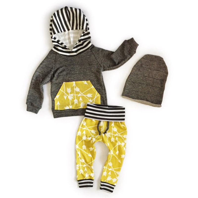 Autumn Winter Toddler Kids Baby Boy Girl  Clothes Hoodie Tops Sweatshirt+Pants Hat Outfits 3PCS Set - ebowsos