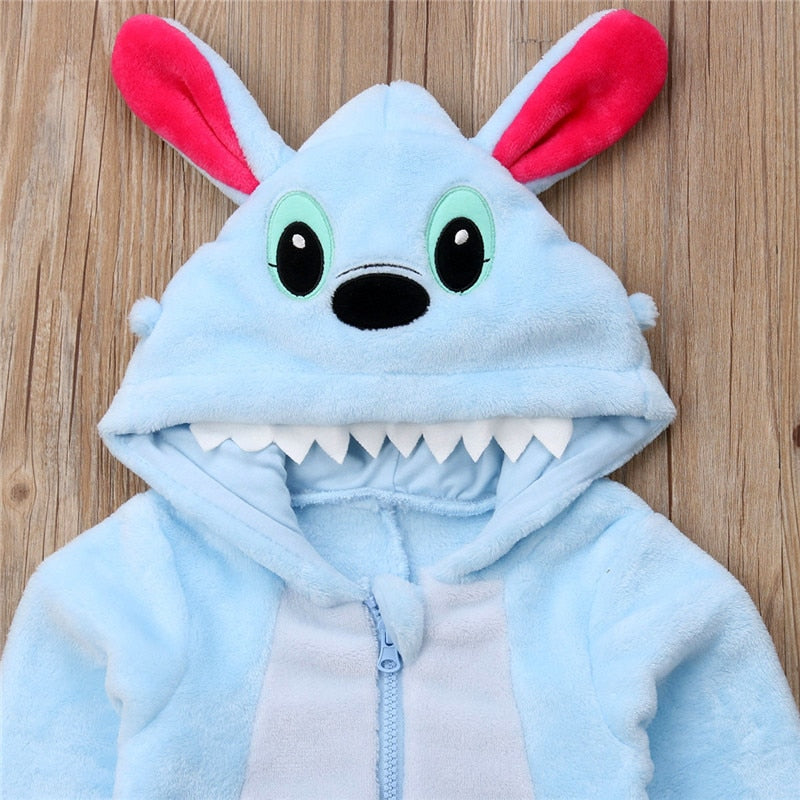 Autumn Winter Warm Lovely Cute Infant Baby Girls Boys Long Sleeve Hooded 3D Ears Zipper Cartoon Jumpsuits Romper 0-4Y - ebowsos