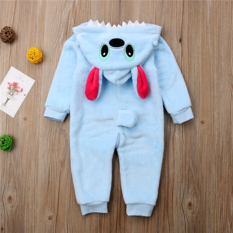 Autumn Winter Warm Lovely Cute Infant Baby Girls Boys Long Sleeve Hooded 3D Ears Zipper Cartoon Jumpsuits Romper 0-4Y - ebowsos