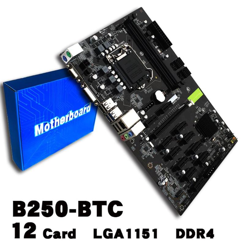B250 Mainboard 2xDDR4 Systemboard for Inter LGA1151 Socket Support 12 Graphics Cards BTC Mining Motherboard High Quality - ebowsos