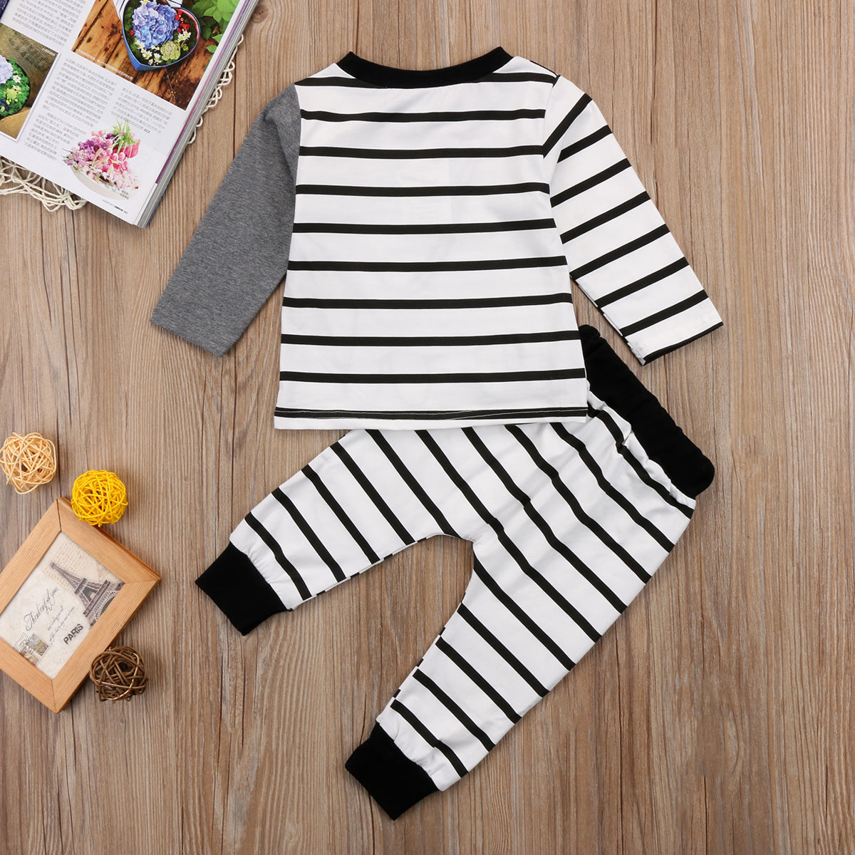 Baby Boy Girl Elephant Long Sleeve Tops Sweatshirt Striped Cotton O-neck Pants Clothes Outfit Set - ebowsos