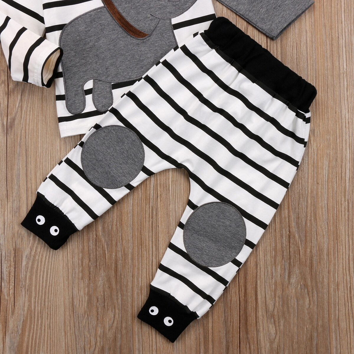 Baby Boy Girl Elephant Long Sleeve Tops Sweatshirt Striped Cotton O-neck Pants Clothes Outfit Set - ebowsos