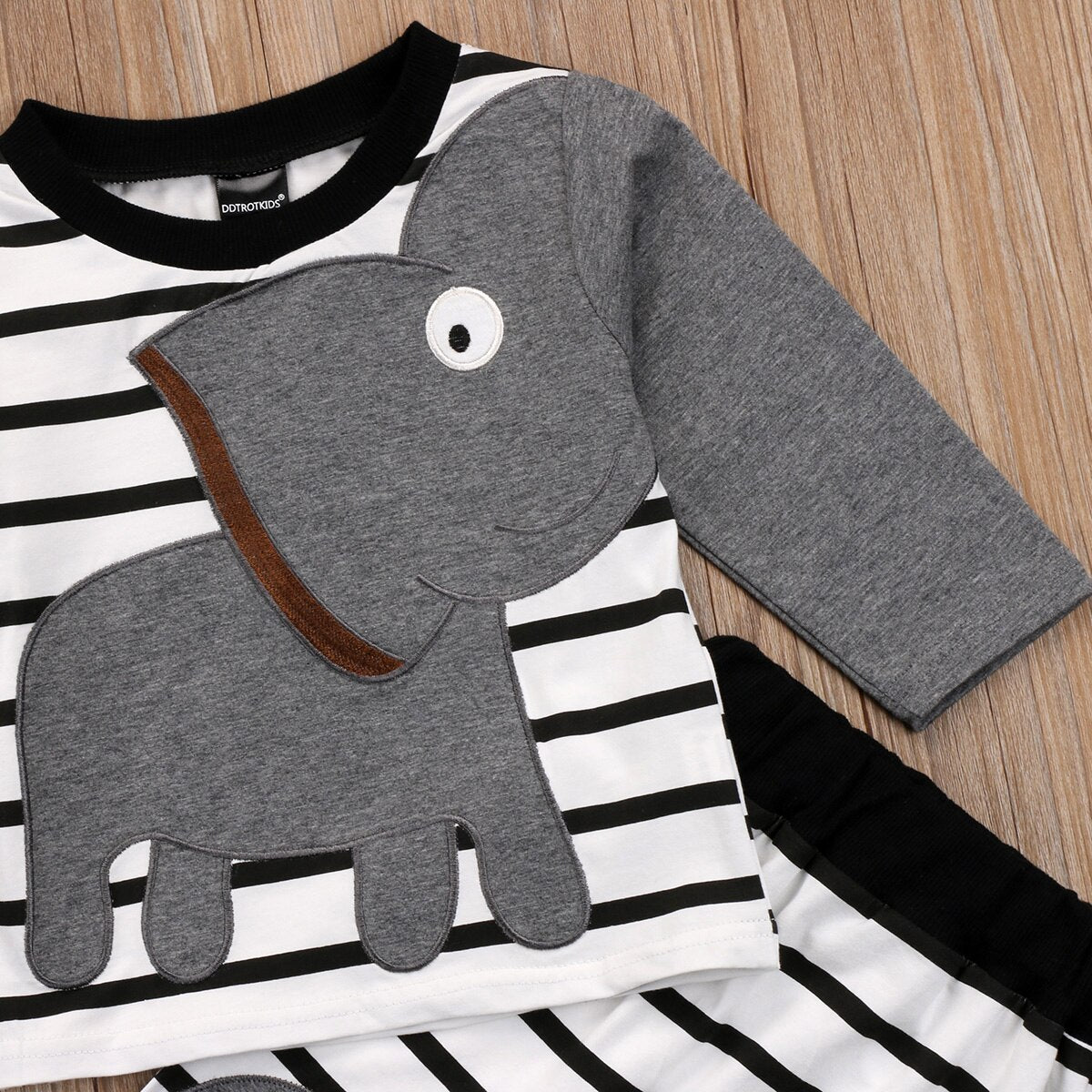 Baby Boy Girl Elephant Long Sleeve Tops Sweatshirt Striped Cotton O-neck Pants Clothes Outfit Set - ebowsos