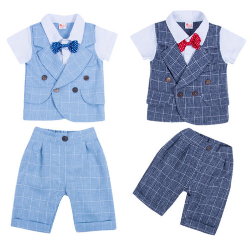 Baby Boy Kids Wedding Formal Suit Bowtie Gentleman Tops+Pants Outfits Clothes - ebowsos