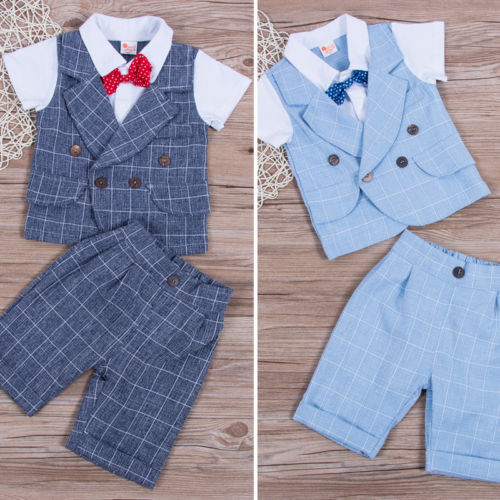 Baby Boy Kids Wedding Formal Suit Bowtie Gentleman Tops+Pants Outfits Clothes - ebowsos