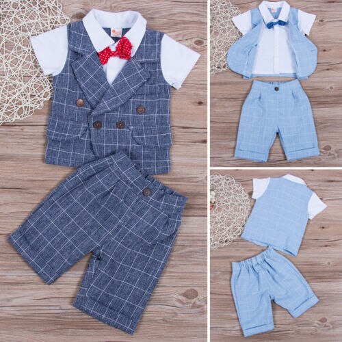 Baby Boy Kids Wedding Formal Suit Bowtie Gentleman Tops+Pants Outfits Clothes - ebowsos