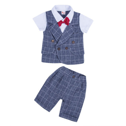 Baby Boy Kids Wedding Formal Suit Bowtie Gentleman Tops+Pants Outfits Clothes - ebowsos