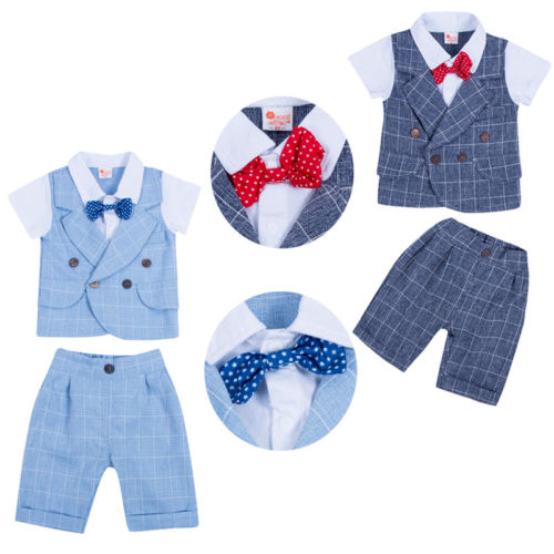 Baby Boy Kids Wedding Formal Suit Bowtie Gentleman Tops+Pants Outfits Clothes - ebowsos