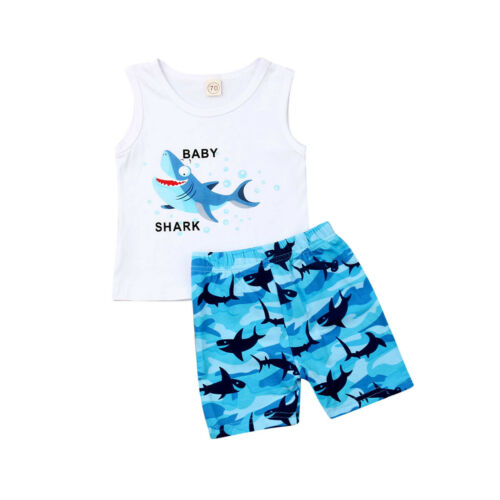 Baby Boy Summer Outfits Clothes Cute Sharks Print T-shirt Tops+Casual Shorts Pants 2PCS Set Toddler Clothing - ebowsos