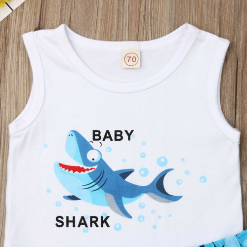 Baby Boy Summer Outfits Clothes Cute Sharks Print T-shirt Tops+Casual Shorts Pants 2PCS Set Toddler Clothing - ebowsos