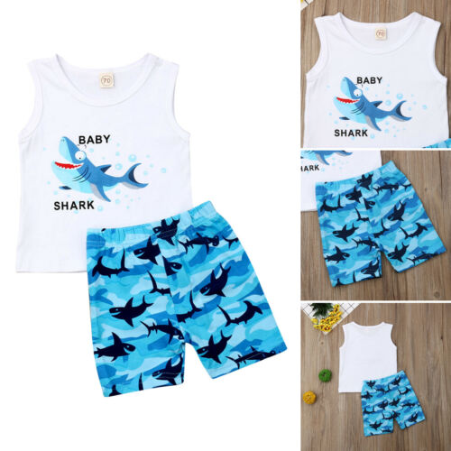 Baby Boy Summer Outfits Clothes Cute Sharks Print T-shirt Tops+Casual Shorts Pants 2PCS Set Toddler Clothing - ebowsos