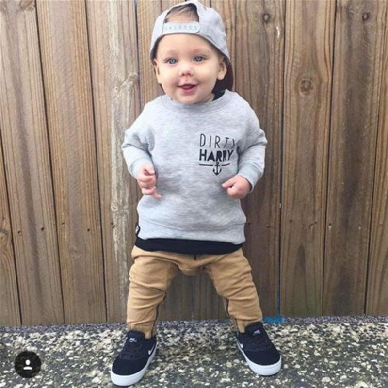 Baby Boy Sweatshirts Sets Cute Letter Printing Hoodies+Casual Lace Up Long Pants 2pcs Baby Autumn Sets Clothes - ebowsos