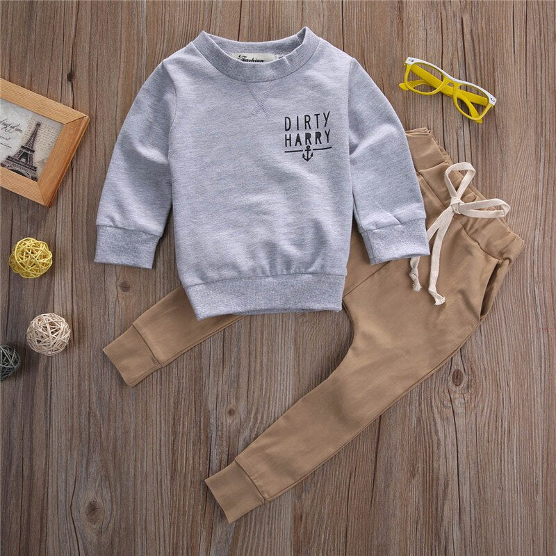 Baby Boy Sweatshirts Sets Cute Letter Printing Hoodies+Casual Lace Up Long Pants 2pcs Baby Autumn Sets Clothes - ebowsos