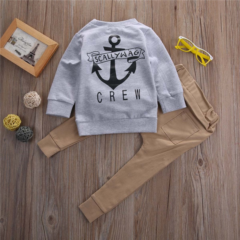 Baby Boy Sweatshirts Sets Cute Letter Printing Hoodies+Casual Lace Up Long Pants 2pcs Baby Autumn Sets Clothes - ebowsos