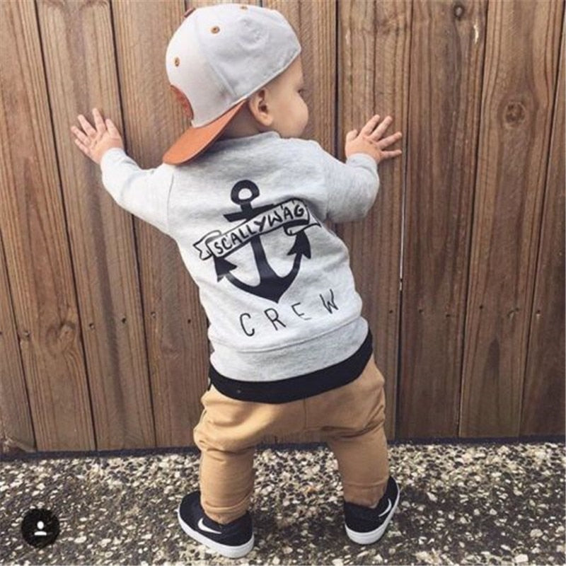 Baby Boy Sweatshirts Sets Cute Letter Printing Hoodies+Casual Lace Up Long Pants 2pcs Baby Autumn Sets Clothes - ebowsos